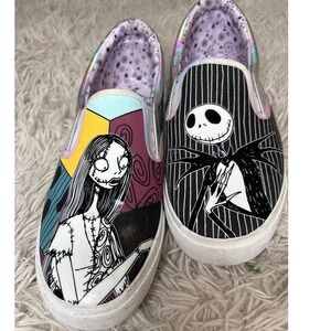 EUC Vans Nightmare Before Christmas Jack & Sally Slip On Shoe Women 10 Halloween